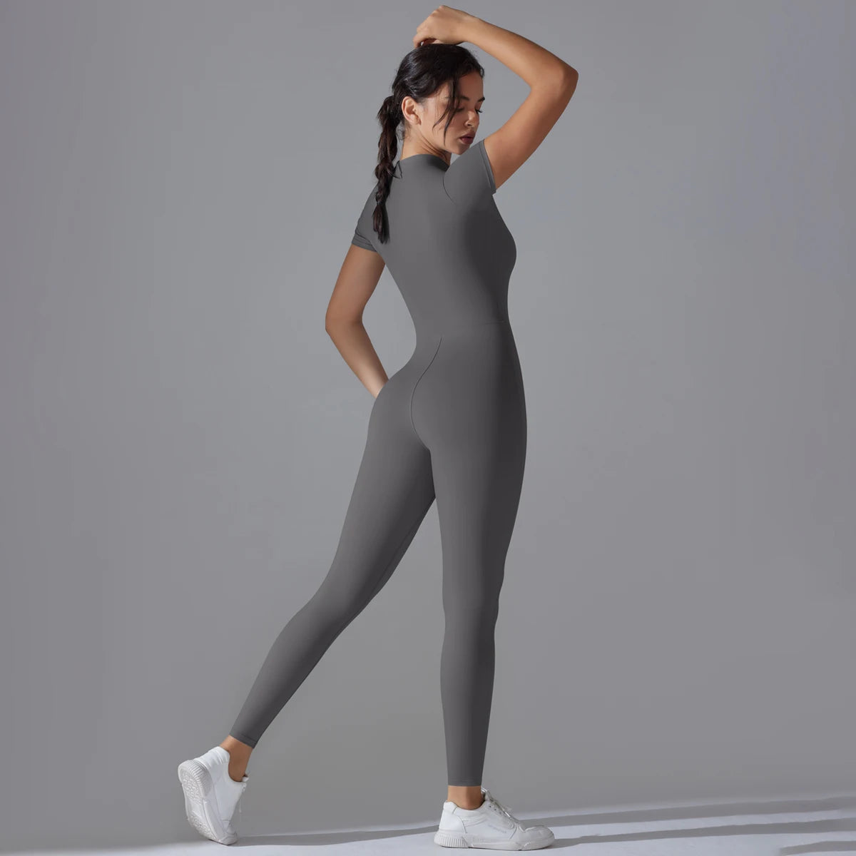 Yoga Set Women Zipper Short Sleeve one piece Gym suit Women's Sports Shapewear Solid Color Nylon Yoga Bodysuit