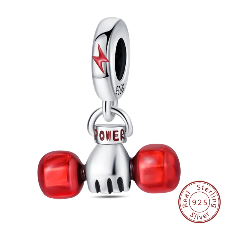 Original 925 Sterling Silver Red Charm Beads Red Wine Chili Dumbbell Pendant For Women Fit DIY Bracelet Birthday Jewelry Gift