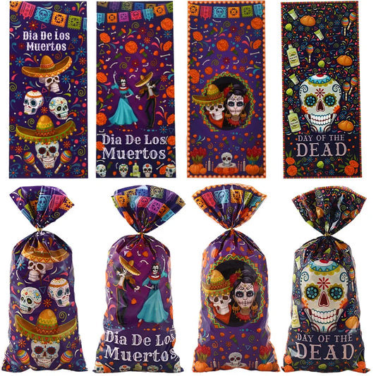 50Pcs Mexican Day of The Dead Theme Candy Cookie Bags Skull Opp Gift Packing Bags for Birthday Halloween Party Decoration
