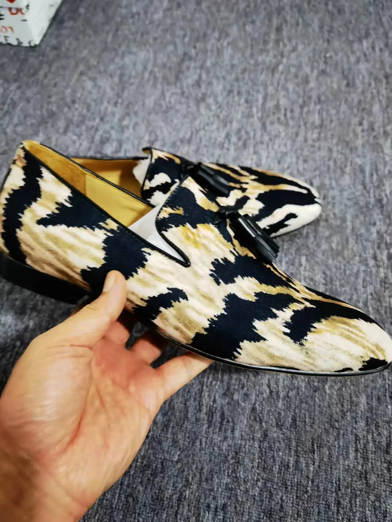 Tassels Leopard-print  Low-heel Animal Print Pattern Loafers Foot Groove Design Party Wedding Office Casual Shoes Men