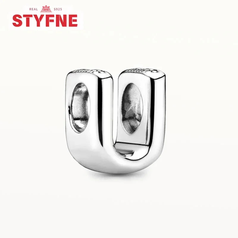 Silver 925 26 Letter A-Z Alphabet Charm Fine Beads Fit Original Charms Silver Bracelet DIY Fine Jewelry for Women Gifts Making