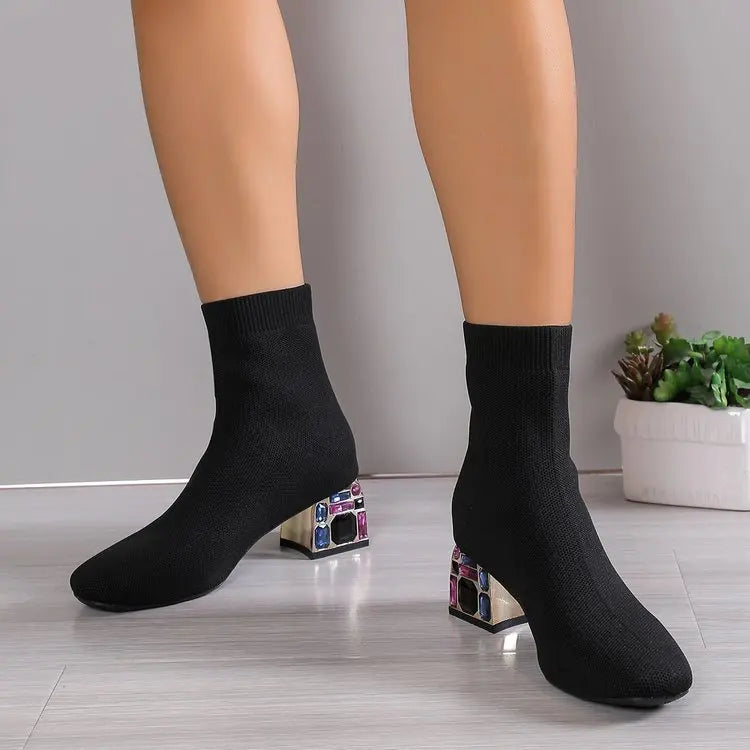 Elastic Socks Boots Women Fashion Ankle Boots Woman High Heel Thicks Heel Short Boots Ladies Sexy Platform Shoes Women Boot