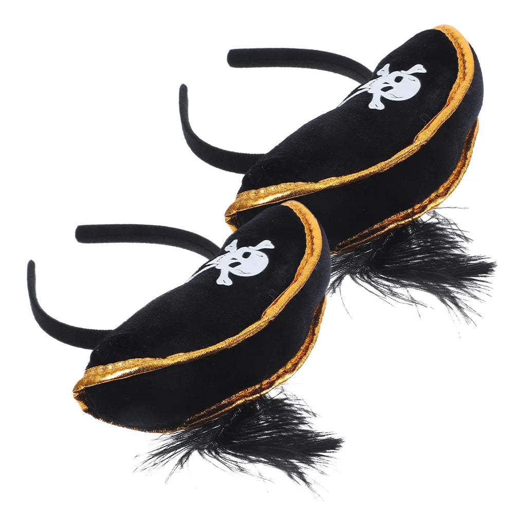 2 Pcs Pirate Captain Skull Hair Hoop Halloween Headdress Party Supplies Role Playing Cosplay Accessories Lightweight Reusable