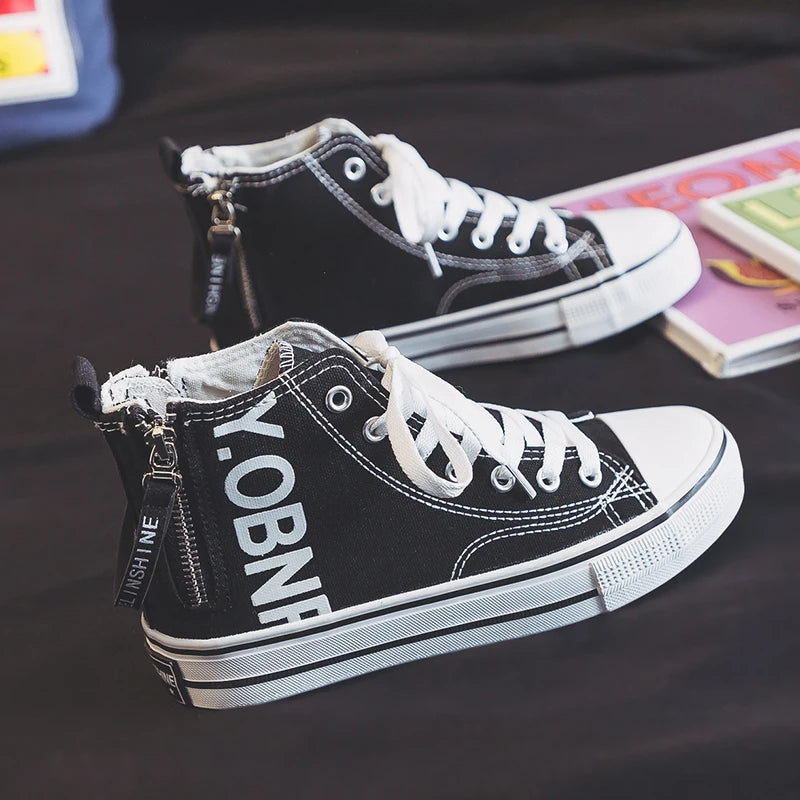 Fashion Purple Womens Canvas Shoes Spring and Autumn High Top Woman Shoes Zipper Breathable Canvas Sneakers Women Vulcanize Shoe