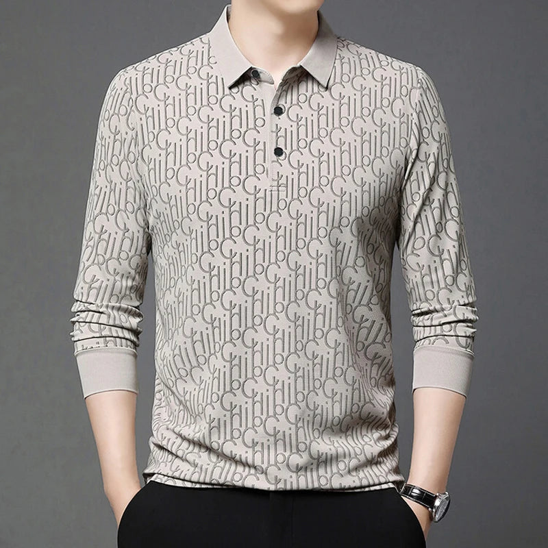 Men's New Spring and Autumn Long Sleeved Golf Polo Lapel Business Fashionable Casual Simple Men's Top
