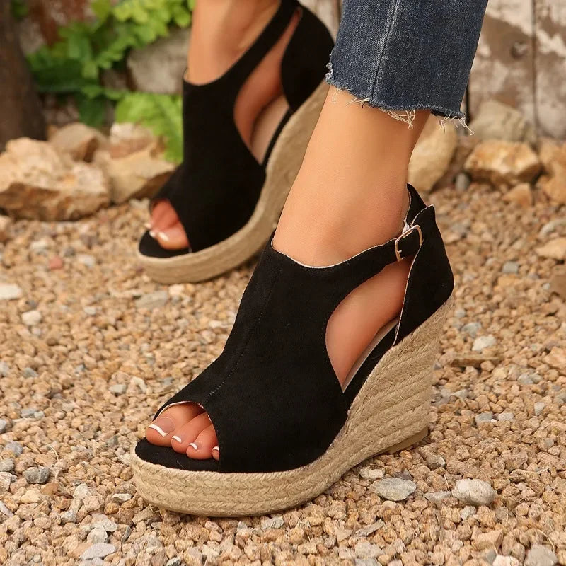 2025 Thick Bottom Slope Heel Sandals for Women Large Fish Mouth Sandals Height Increasing Shoes