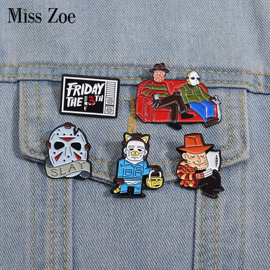 Halloween Horror Brooch Enamel Pins Custom Masked killer Brooches Lapel Badges Funny Jewelry Gift for Friends