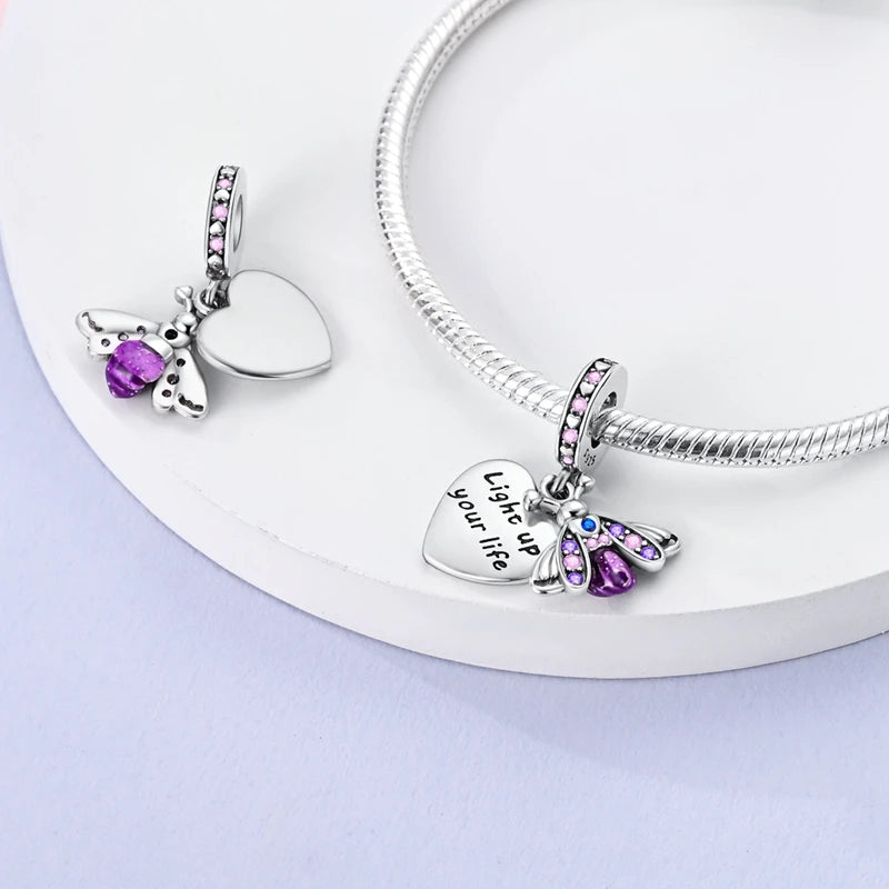 Hot Sale 925 Sterling Silver Charm Beads Glowing Luminous Firefly Star Light Bulb Pendant for Bracelet DIY Charms Jewelry