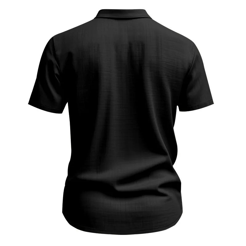 Men's Cotton Linen Short-Sleeved Shirt Summer Solid Color Stand-Up Collar Casual Beach Style plus Size S-5XL