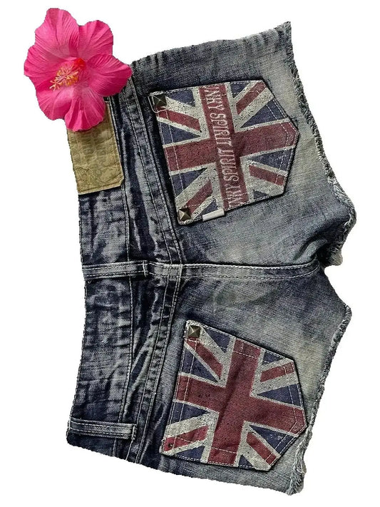 British and American Retro Jeans Washed Shorts Women's Y2K New Harajuku Flower Embroidery Gothic Sexy Spice Mini Denim Shorts