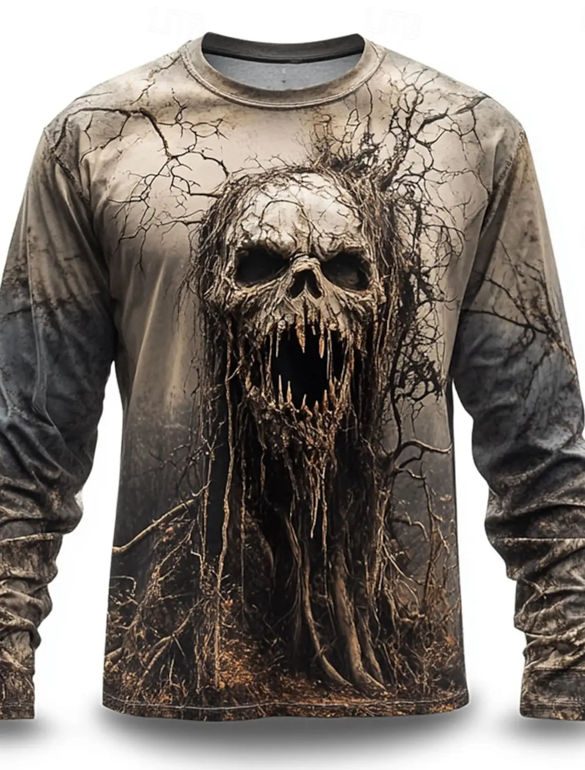 Cool Skulls Horror Mummy Men's 3D Print T shirt Tee Street Casual Halloween Long Sleeve Crew Neck Shirt  Fall Clothing Apparel