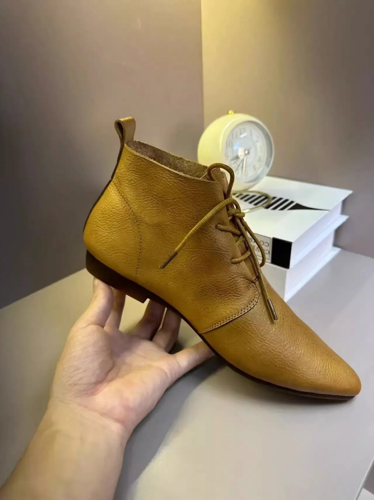 2024Women Flat Short Boots Lace Up Pointed Toe Motorcycle Ankle Booties Autumn Female Soft Sole Casual Shoes Botas De Mujer