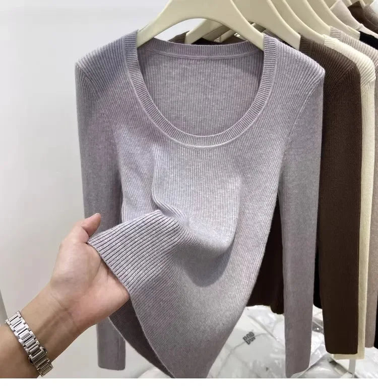 Zjaiss Solid Color O-neck Knitted Pullovers 2025 Women's Autumn Winter New Slim Fit Sweater Soft Warm Simple Base Layer Top
