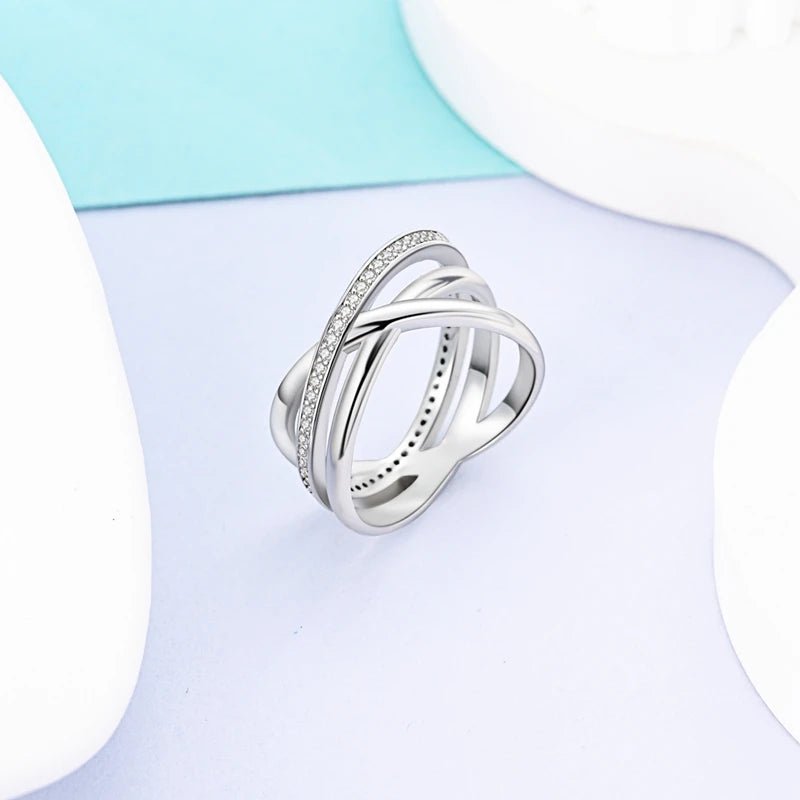Rings 925 Silver Interwoven Line Rings Zircon Geometric Winding Rings Romantic Engagement Wedding Valentine Fine Jewelry Gift