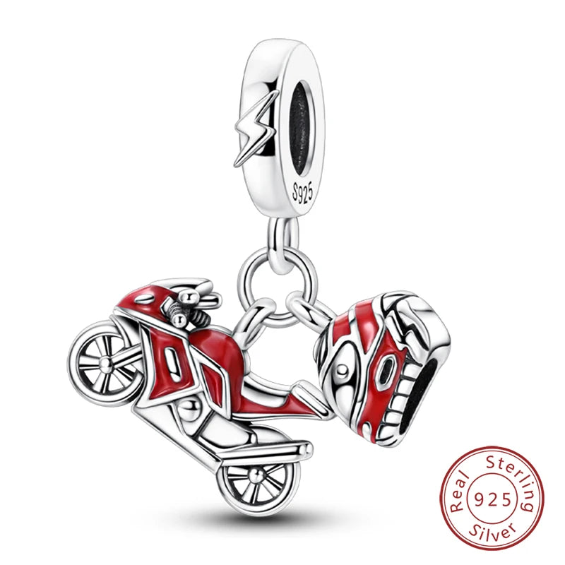 Original 925 Sterling Silver Red Charm Beads Red Wine Chili Dumbbell Pendant For Women Fit DIY Bracelet Birthday Jewelry Gift