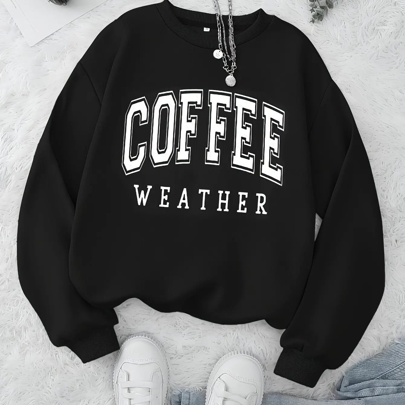 Women's autumn and winter loose casual comfortable letter print plus velvet long sleeved round neck hoodie pullover