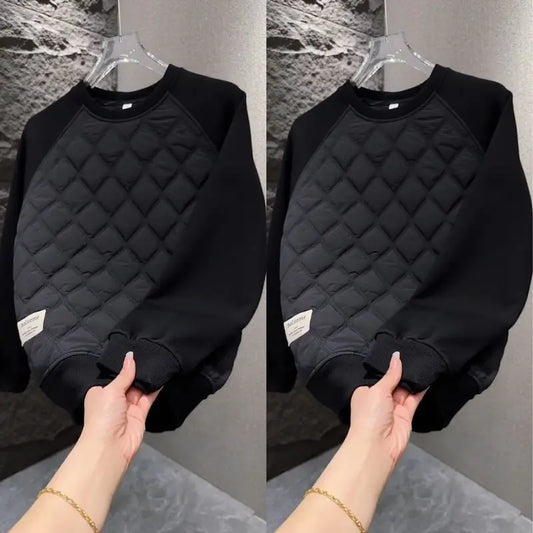New Autumn and Winter Fashion Trend Diamond Grid Warm Base Cover Round Neck Top Men's Simple Hoodie Fashion Casual Top