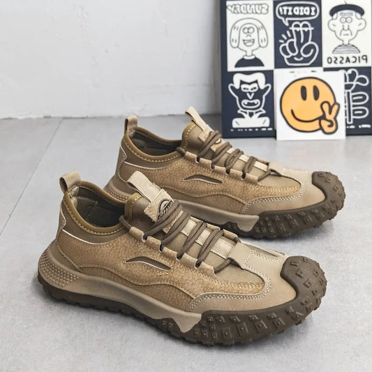 Outdoor Men Hiking Shoes Anti-slip Platform Men Sneakers Retro Leather Jogging Shoes Fashion Wear-resistant Trekking Shoes Male