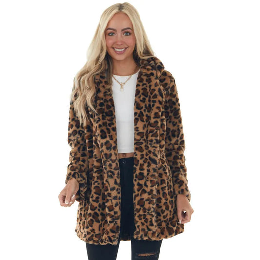 European and American autumn and winter leopard print women's clothing fashion temperament imitation fur women's clothing with p