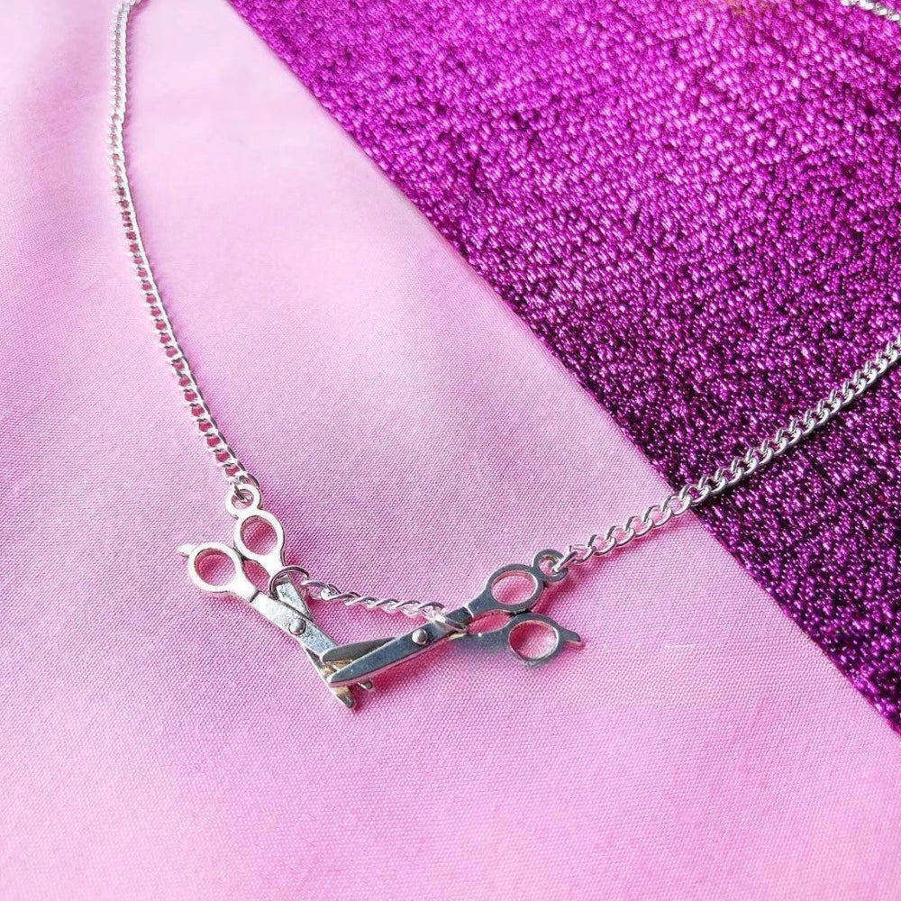 Fashion Personality Two Small Silver Color Scissors Pendant Necklace for Women Halloween Gothic Punk Choker Chain Jewelry Gifts