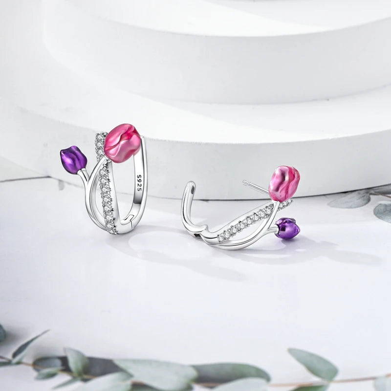 925 Sterling Silver Colored Zirconium Stars Hoop Earrings For Women Jewelry Anniversary WeddingMaking Jewelry Gift