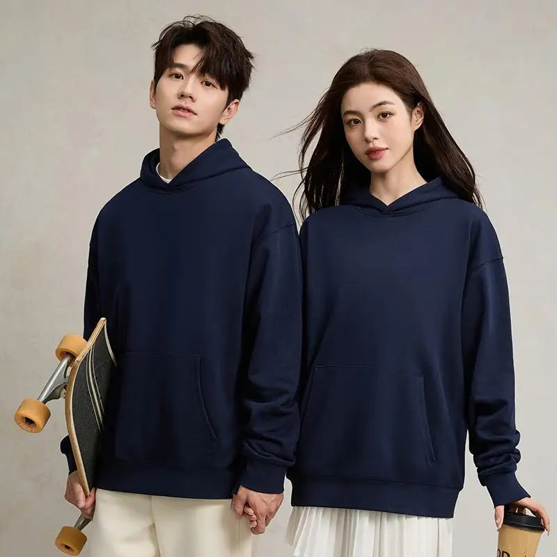 750g Terry Hooded Sweatshirt Autumn Winter Style Drop Shoulder Loose Trendy Pullover Hoodie Casual Solid Color Jacket Unisex