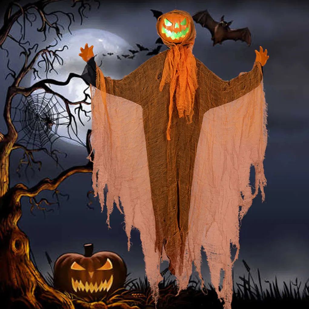 1PC Halloween Pumpkin Party Decoration Hanging Head Green Light Rotating Pumpkin Glowing Sound Hanging Prop Courtyard