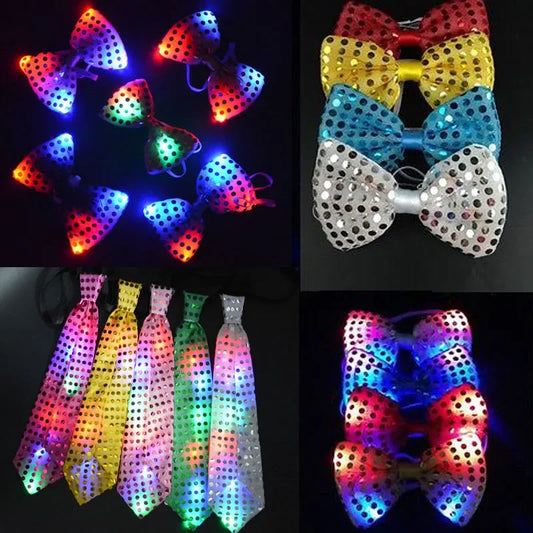 10pcs Blinking Light Up Sequin Bow Tie Necktie Gift Glow Party Luminous Neck Wear Cosplay  Birthday  Halloween