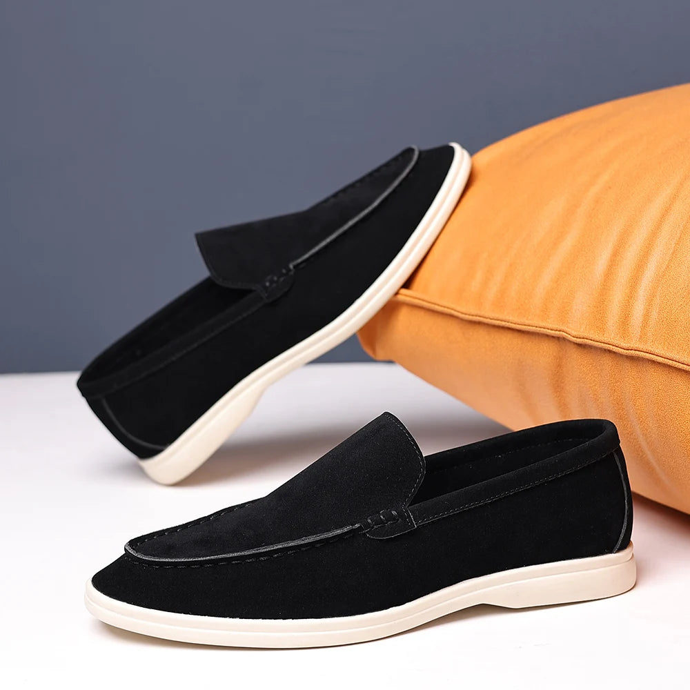 Brand Men's Suede Loafers Soft Leather Slip-On Shoes Comfortable Flat for Men Non-Slip Walking Shoes Casual Wear Business Shoes