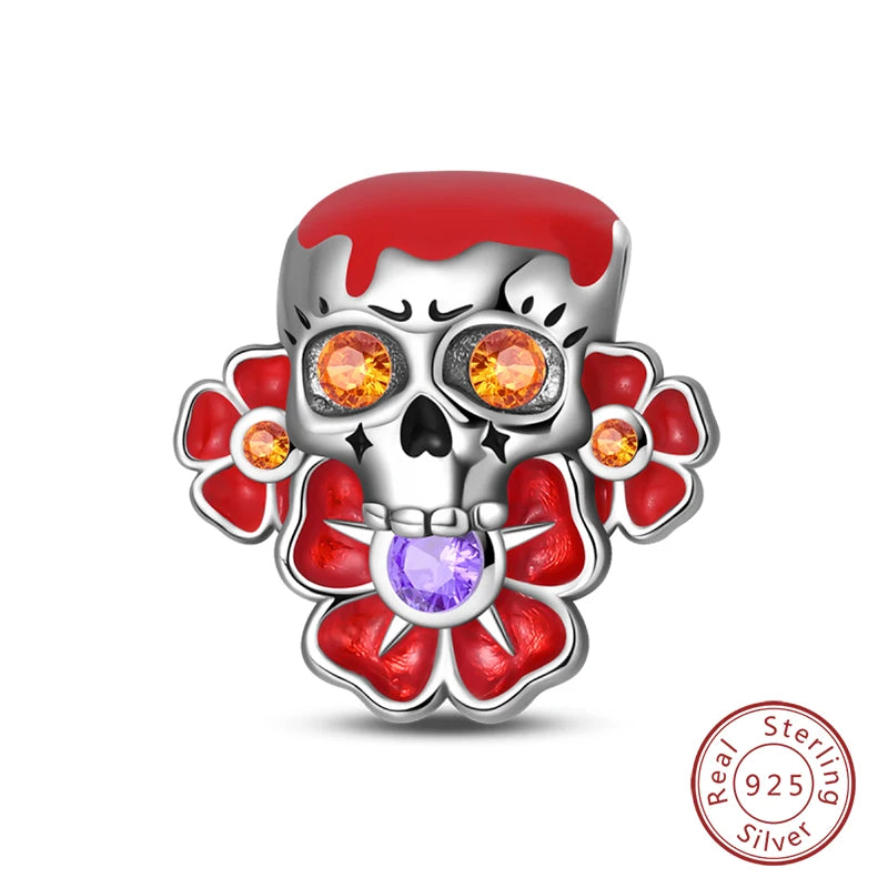 Original 925 Sterling Silver Red Charm Beads Red Wine Chili Dumbbell Pendant For Women Fit DIY Bracelet Birthday Jewelry Gift