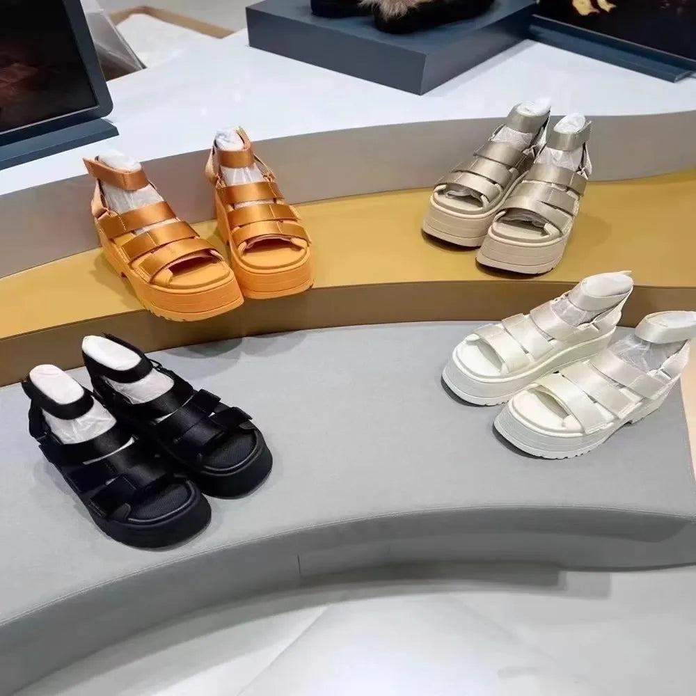Xuntaocn 2025 Retro Sle High Heel Sandals Roman Toe Covering Waterproof Platform Casual Leisure Thi Bot Pure Color