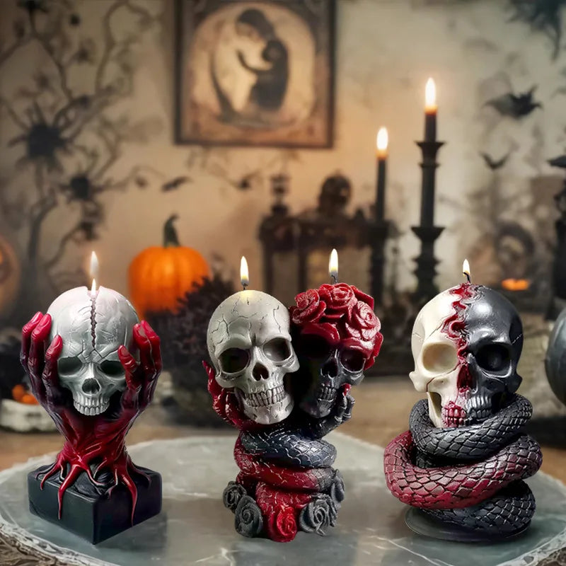 Horror Skull Snake Candle Silicone Mold Handicraft the Evil Hand Abstract Art Aromatherapy Candle Gypsum Mould Halloween Decor