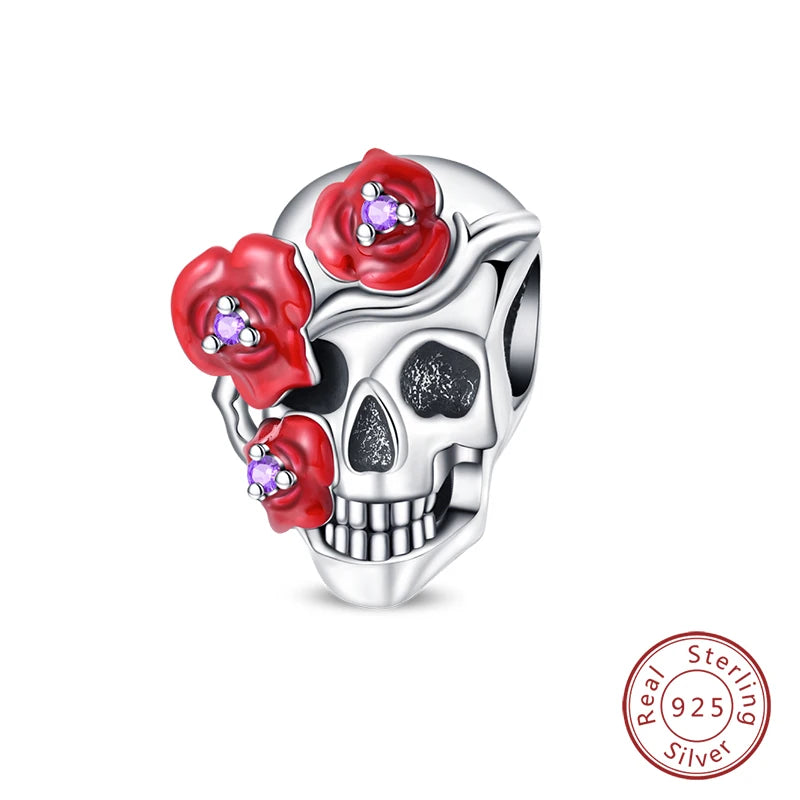 Original 925 Sterling Silver Red Charm Beads Red Wine Chili Dumbbell Pendant For Women Fit DIY Bracelet Birthday Jewelry Gift