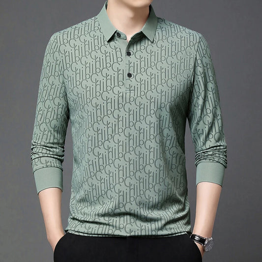 Men's New Spring and Autumn Long Sleeved Golf Polo Lapel Business Fashionable Casual Simple Men's Top