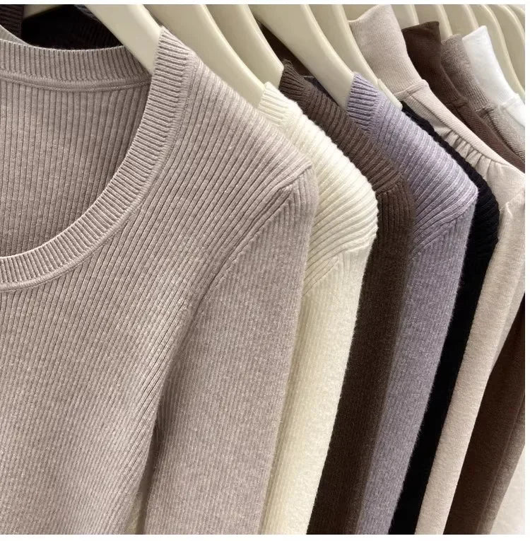 Zjaiss Solid Color O-neck Knitted Pullovers 2025 Women's Autumn Winter New Slim Fit Sweater Soft Warm Simple Base Layer Top