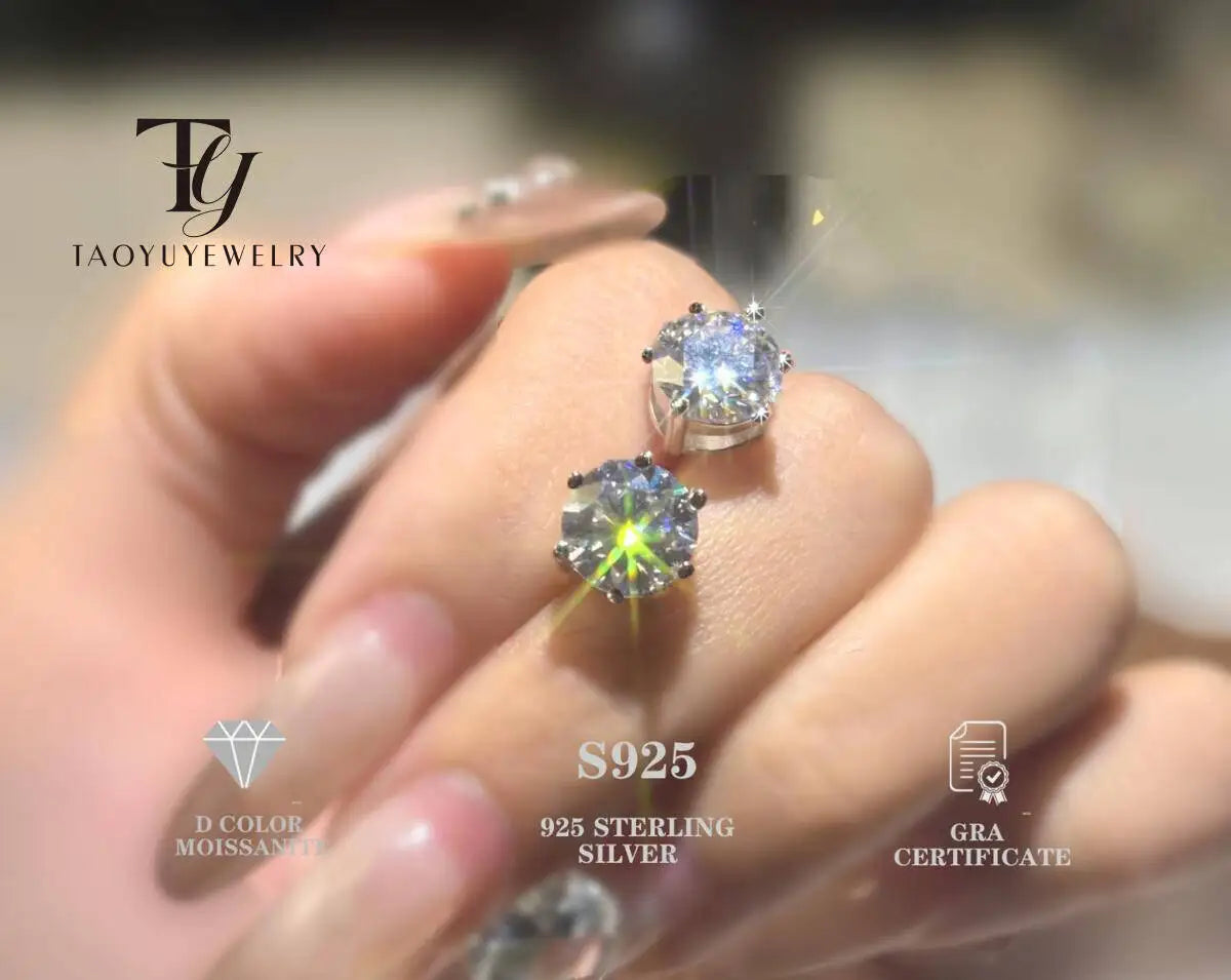 TY D Color Brilliant Round Cut Lab Moissanite Dia Stud Earrings For Women 925 Sterling Silver Plated Wedding Fine Jewelry Gift