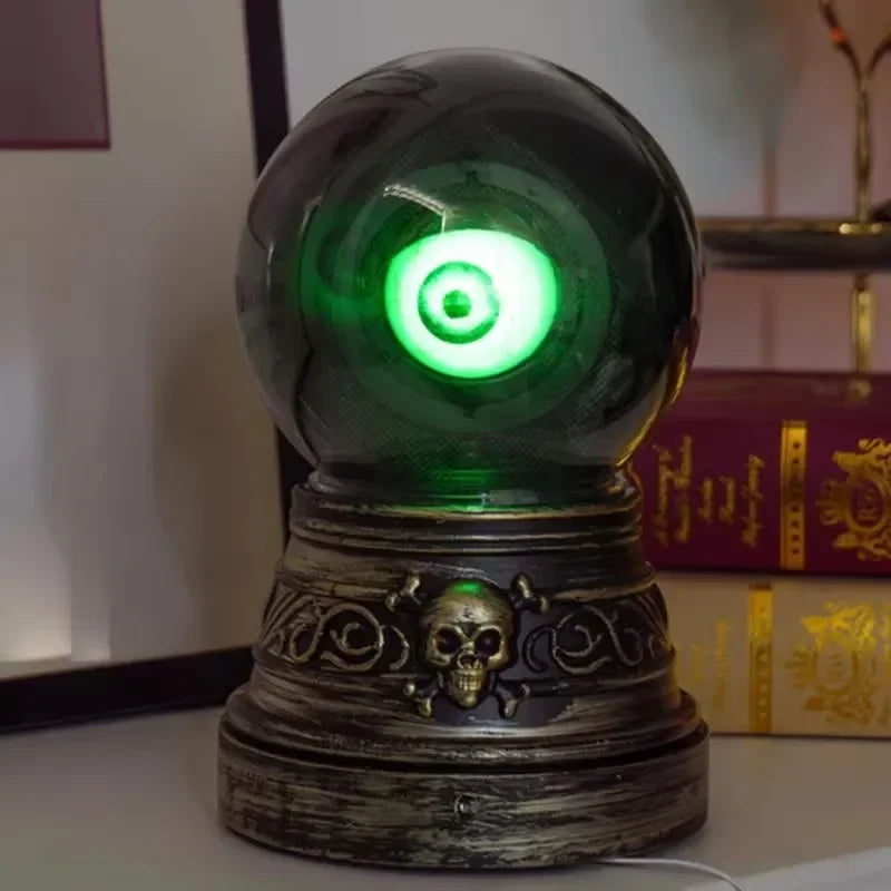 Crystal Ball with Blinking Green Evil Eye LED Gothic Decor Battery Operated Crystal Ball with Lights Sound Home Halloween