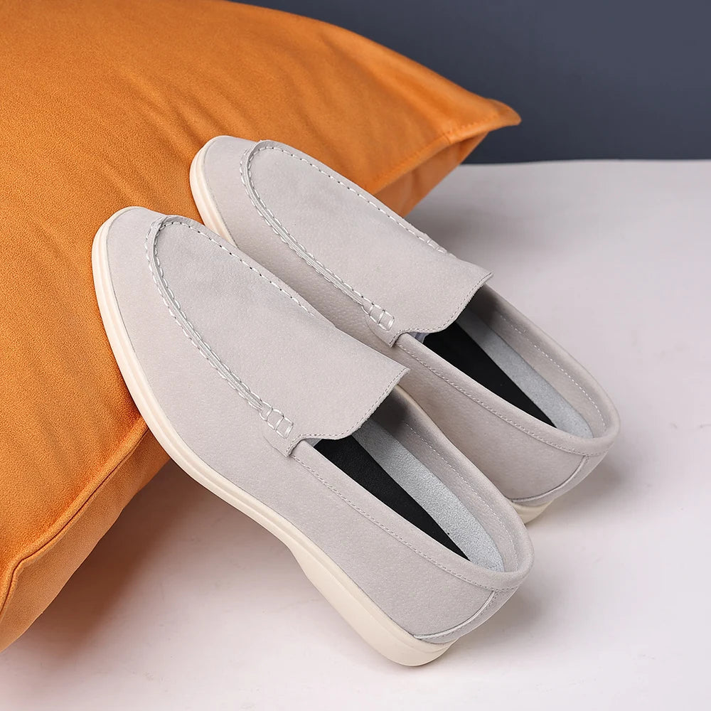 Brand Men's Suede Loafers Soft Leather Slip-On Shoes Comfortable Flat for Men Non-Slip Walking Shoes Casual Wear Business Shoes