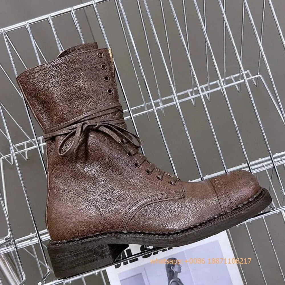 Genuine Leather Ladies Knight Boots 2025 Autumn Belt Buckle Model Catwalk Casual Long Boots Black/brown Thick Heel Casual Boots