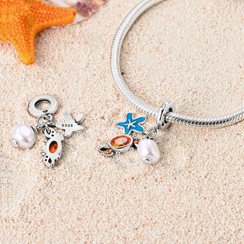 Original 925 Sterling Silver Charms Beads Blue Crab Red Lobster Charms Pendant For Women Fine DIY Bracelet Jewelry Gifts