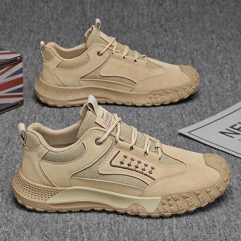 Men's Breathable Closed-Toe Hiking Shoes Non-Slip Lace-Up Low-Cut Casual Athletic Shoes Durable Outdoor Walking Sneakers for Men