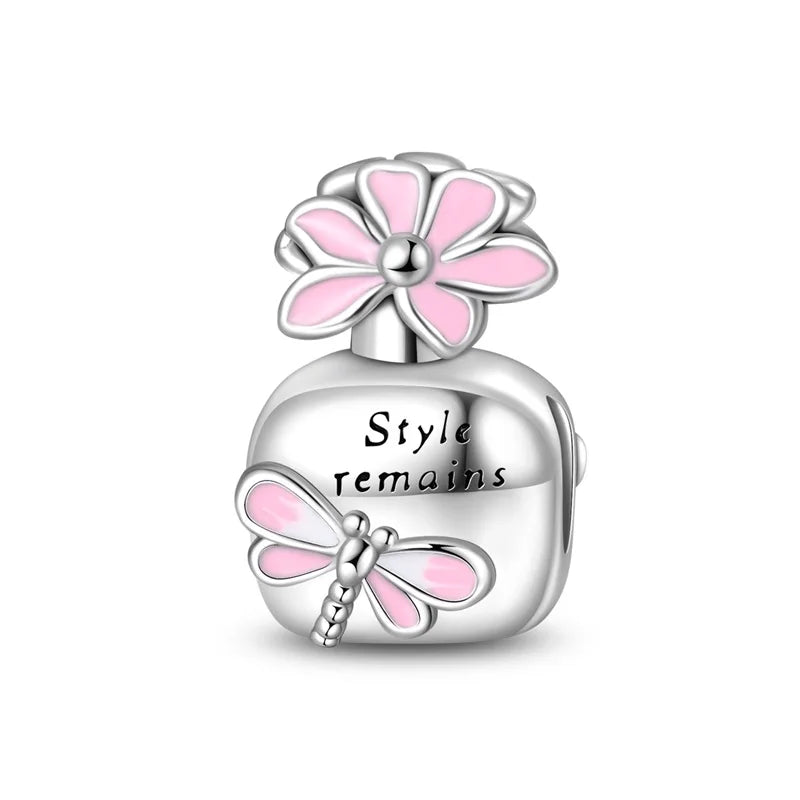 Original S925 Silver Romantic Pink Crown Perfume Bottle Charms Beads Fit Qikaola Bracelets Fine DIY Jewelry Valentine's Day Gift