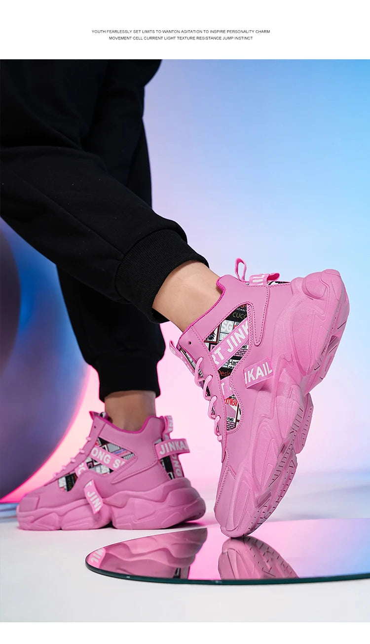 Autumn Winter Fashion Pink High Sneakers for Men Women Breathable Platform Shoes Man Trainers Outdoor Casual Sneakers Men 2025