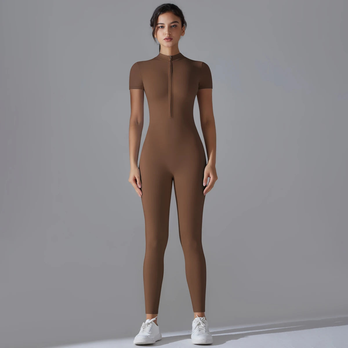 Yoga Set Women Zipper Short Sleeve one piece Gym suit Women's Sports Shapewear Solid Color Nylon Yoga Bodysuit