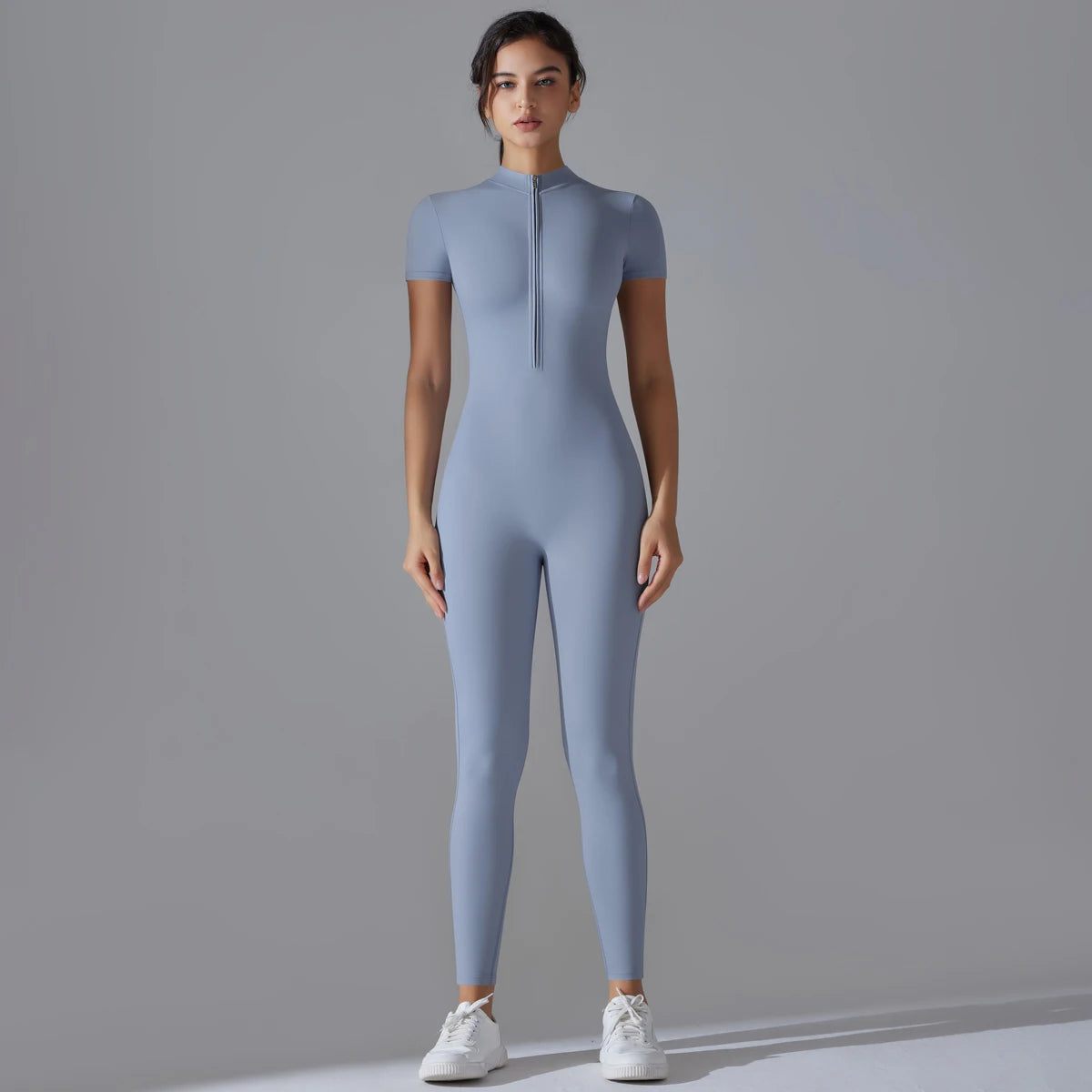 Yoga Set Women Zipper Short Sleeve one piece Gym suit Women's Sports Shapewear Solid Color Nylon Yoga Bodysuit