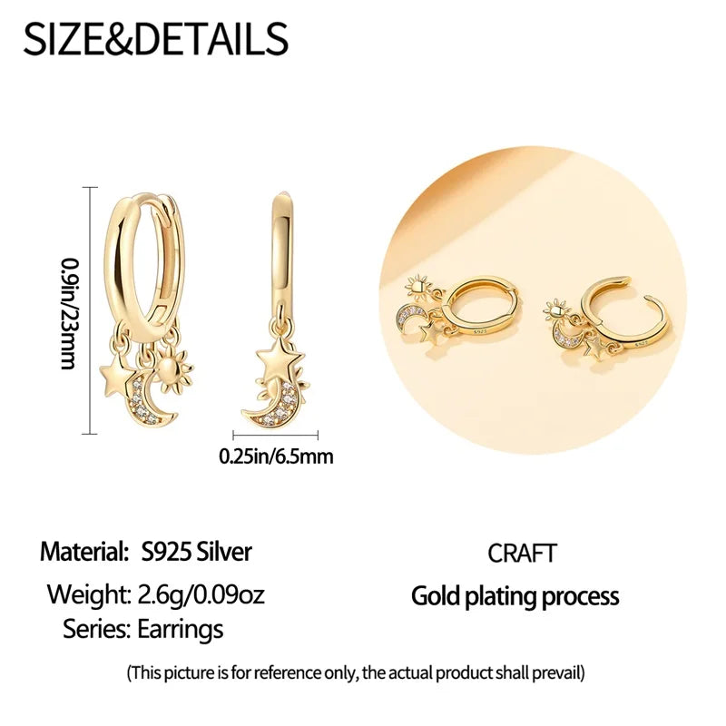 New in 925 Silver Color Gold Pearl Bee Irregularity Star Moon Earrings For Women 2024 Trending Fashion Jewelry Birthday Gifts