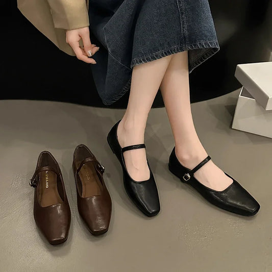 Spring/Autumn New Square Toe Flat Bottom Elegant Fashionable Women's Shoes Shallow Mouth Breathable Comfortable Casual Loafers