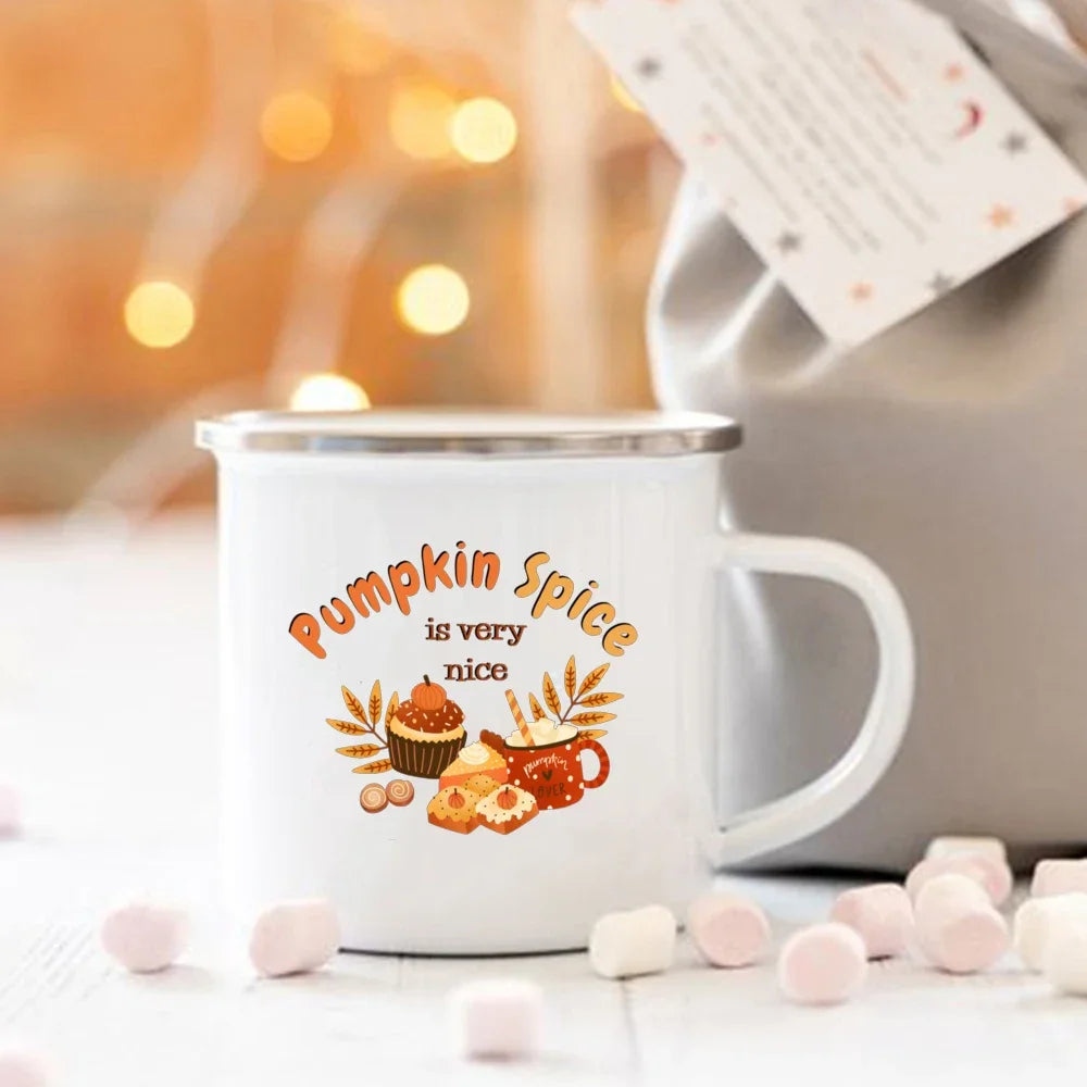 Pumpkin Spice and Everything Nice Enamel Mug Halloween Camping Mug Autumn Home Decor Fall Coffee Mug Festive Gifts for Kids