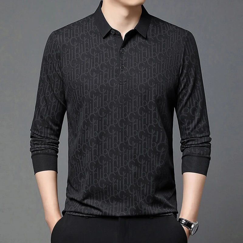 Men's New Spring and Autumn Long Sleeved Golf Polo Lapel Business Fashionable Casual Simple Men's Top