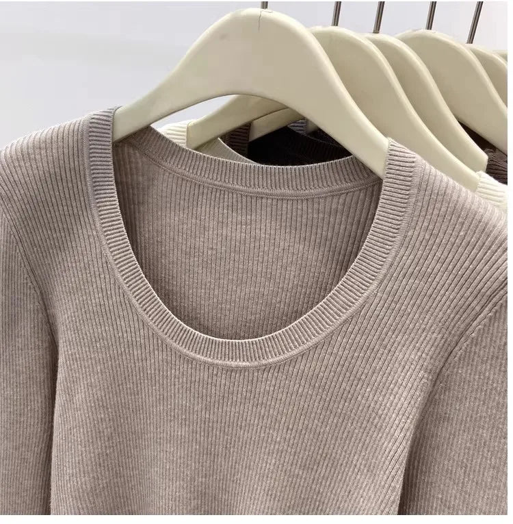 Zjaiss Solid Color O-neck Knitted Pullovers 2025 Women's Autumn Winter New Slim Fit Sweater Soft Warm Simple Base Layer Top